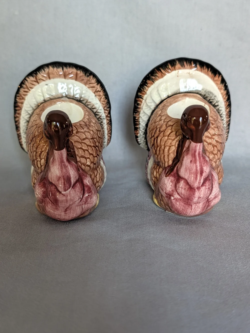 Pair Of Ceramic Turkey Taper Candle Holders Thanksgiving Fall